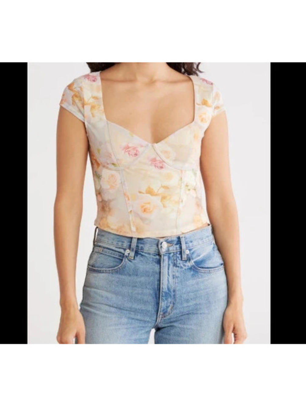 Madden Girls Tie Back Corset Crop Top XL Womens Teens Orange Floral Fairy Cute